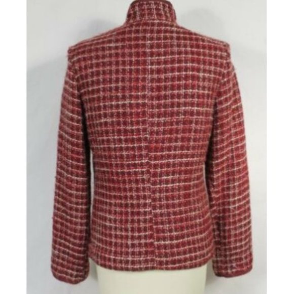 Anne Carson Maroon Red Plaid Blazer, Silk Blend, M - Picture 3 of 4